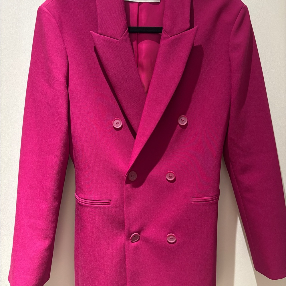 Vibrant Pink Double-Breasted Blazer